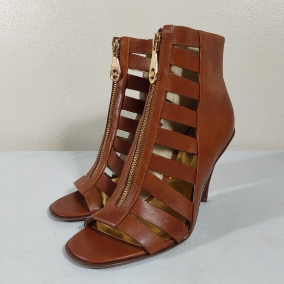 MICHAEL Michael Kors Leather Strappy Front Zip Stiletto Heel Sandal - 8 - Picture 3 of 10